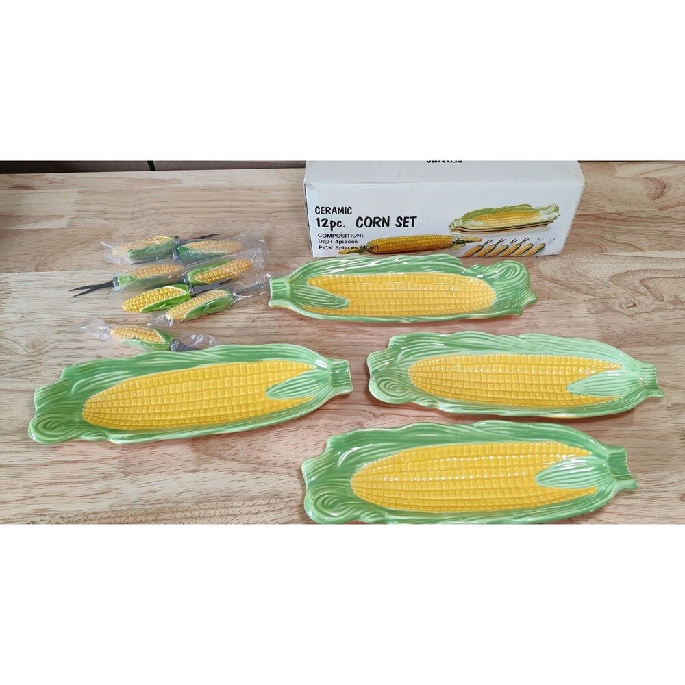 Vintage Corn on the Cob Serving Dishes with Corn Holders Made in Japan With Box